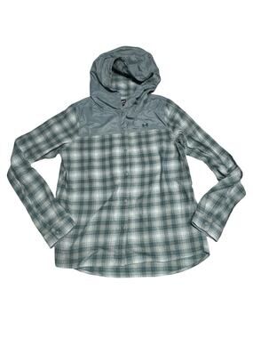 Under Armour UA Women's Tradesman Flannel Hoodie Blue Plaid Snap Button - M